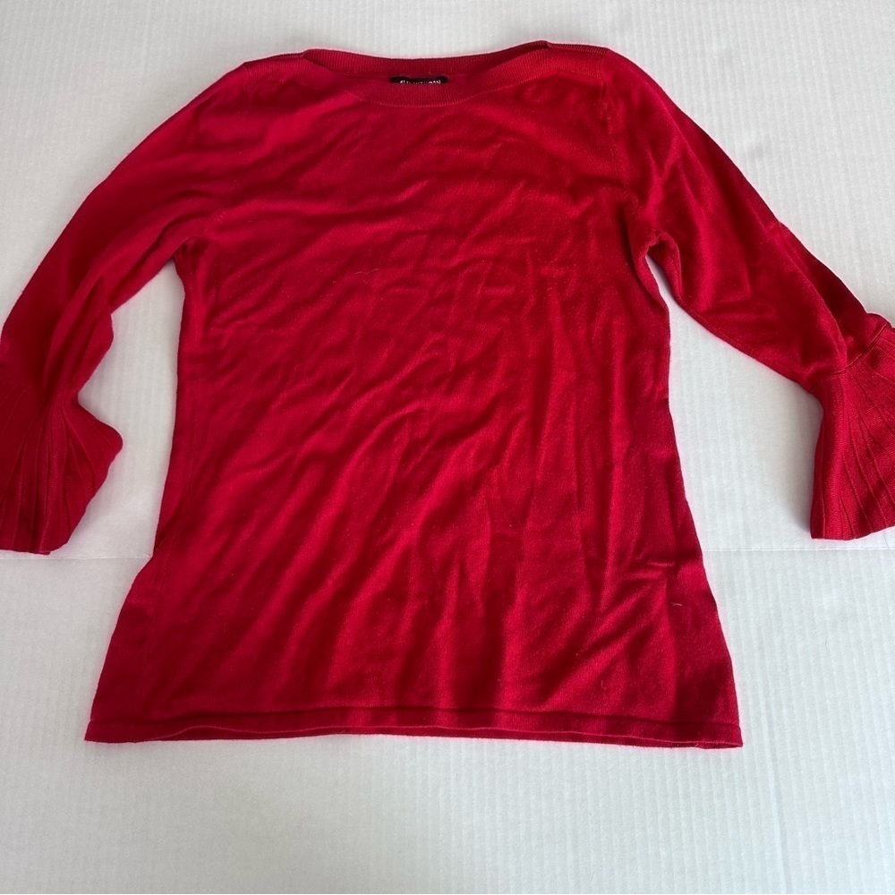 41 Hawthorn Womens Red Pleated Bell Sleeve‎ Boat Neck Pullover Sweater Small